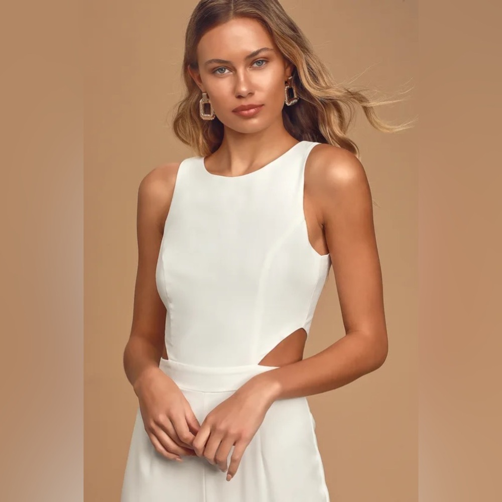 Lulu's White Sleeveless Cutout Wide-Leg Jumpsuit - Picture 3 of 4
